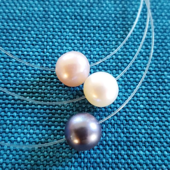 Chic Peter Brams 14K Gold Floating Pearl Necklace - Picture 1 of 7